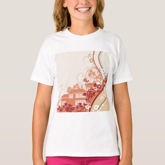 Illustration im Blumenhaus Swirl und Naturmuster T-Shirt (Vorderseite)
