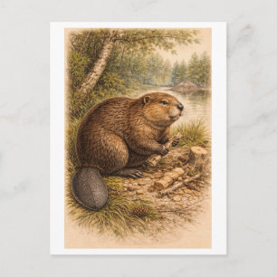 Illustration im Vintage-Stil eines Bibers Postkarte