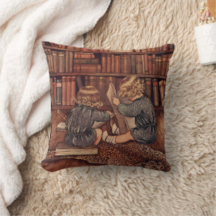 Illustration im Vintage-Stil: Kinder beim Lesen in Kissen