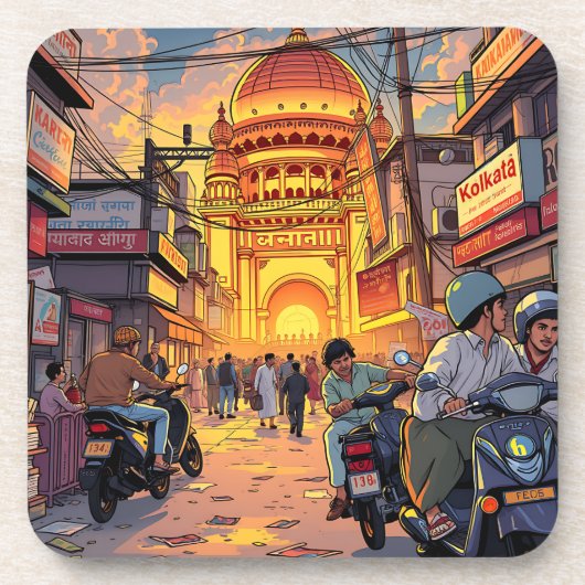 Illustration Indiens | Kolkata Getränkeuntersetzer (Vorderseite)
