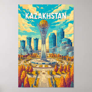 Illustration Kasachstan Reise Kunst Vintage Poster