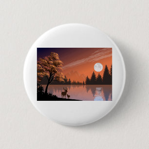 Illustration Landschaft Natur Moon und Hirsch Button