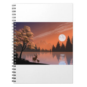 Illustration Landschaft Natur Moon und Hirsch Notizblock
