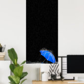 Illustration Lost Blue Umbrella in Regen Poster (Heimbüro)