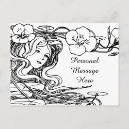 Illustration Lovely Lady Fflügen Haare & Blume Postkarte