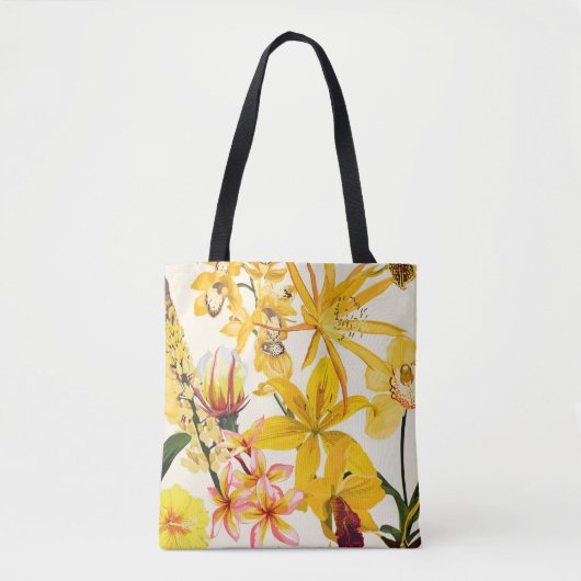 Illustration mit orangefarbenen und gelben Blumen. Tasche (Vorderseite)