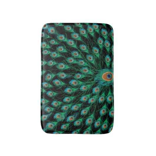 Illustration mit Pfau-Federn auf Schwarzem Badematte (Vorderseite Vertikal)