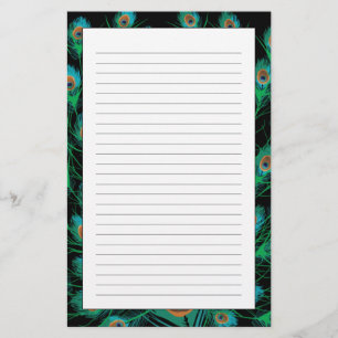Illustration mit Pfau-Federn auf Schwarzem Briefpapier