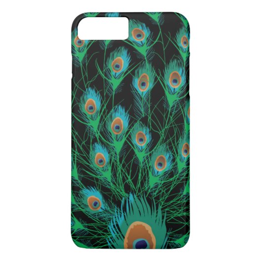 Illustration mit Pfau-Federn auf Schwarzem Case-Mate iPhone Hülle (Rückseite)