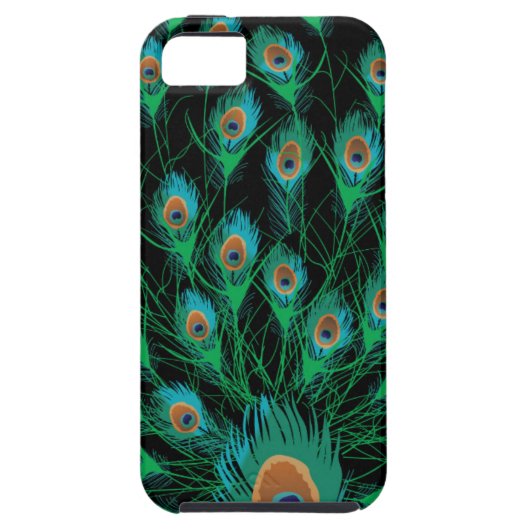 Illustration mit Pfau-Federn auf Schwarzem Case-Mate iPhone Hülle (Rückseite)