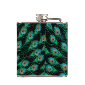 Illustration mit Pfau-Federn auf Schwarzem Flachmann (Rückseite)