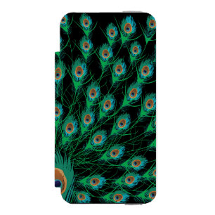 Illustration mit Pfau-Federn auf Schwarzem Incipio Watson™ iPhone 5 Geldbörsen Hülle