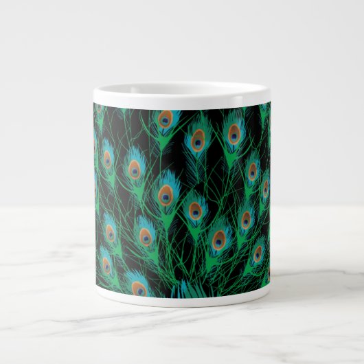 Illustration mit Pfau-Federn auf Schwarzem Jumbo-Tasse (Vorderseite)