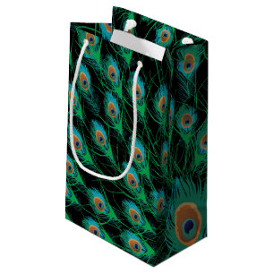 Illustration mit Pfau-Federn auf Schwarzem Kleine Geschenktüte