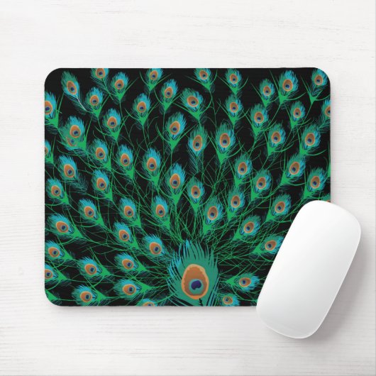 Illustration mit Pfau-Federn auf Schwarzem Mousepad (Mit Mouse)