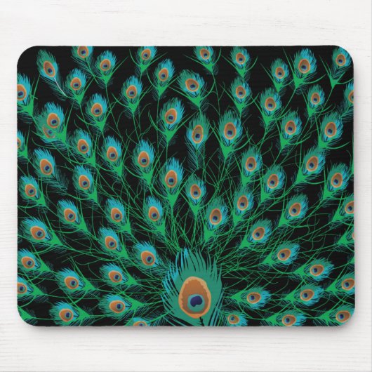 Illustration mit Pfau-Federn auf Schwarzem Mousepad (Vorne)
