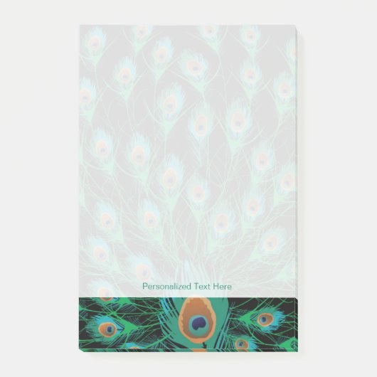 Illustration mit Pfau-Federn auf Schwarzem Post-it Klebezettel (Vorderseite)