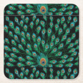 Illustration mit Pfau-Federn auf Schwarzem Rechteckiger Pappuntersetzer (Vorderseite)