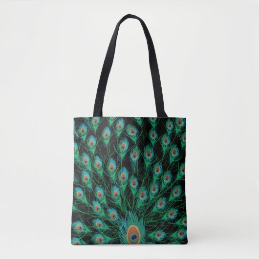 Illustration mit Pfau-Federn auf Schwarzem Tasche (Vorderseite)