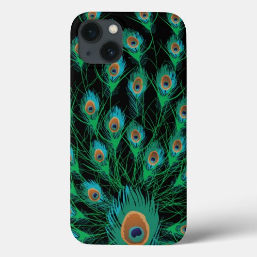 Illustration mit Pfauenfedern auf schwarz Case-Mate iPhone Hülle (Rückseite)
