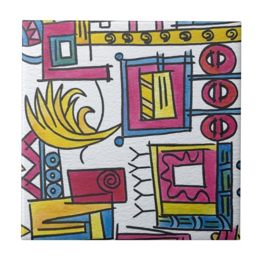 Illustration Modernes Bauhaus Geometrische Wasserf Fliese (Vorderseite)