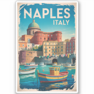 Illustration Neapel Bucht Italien Reise Kunst Vint Aufkleber
