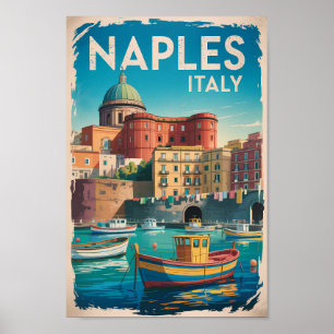 Illustration Neapel Bucht Italien Reise Kunst Vint Poster