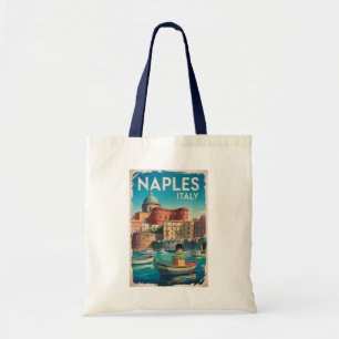 Illustration Neapel Bucht Italien Reise Kunst Vint Tragetasche