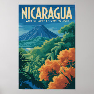 Illustration Nicaragua Vulkan Reise Kunst Vintage Poster