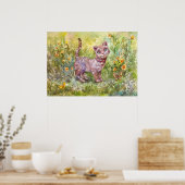 Illustration Niedlich Kitten Garden Butterfliy Blu Poster (Küche)