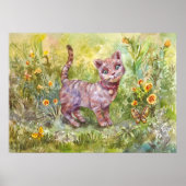 Illustration Niedlich Kitten Garden Butterfliy Blu Poster (Vorne)