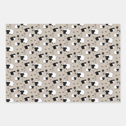 Illustration Niedlicher Schwarzweiß-Schafe Geschenkpapier Set (Vorderseite 3)