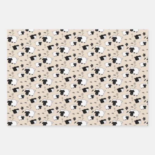 Illustration Niedlicher Schwarzweiß-Schafe Geschenkpapier Set (Vorderseite 2)