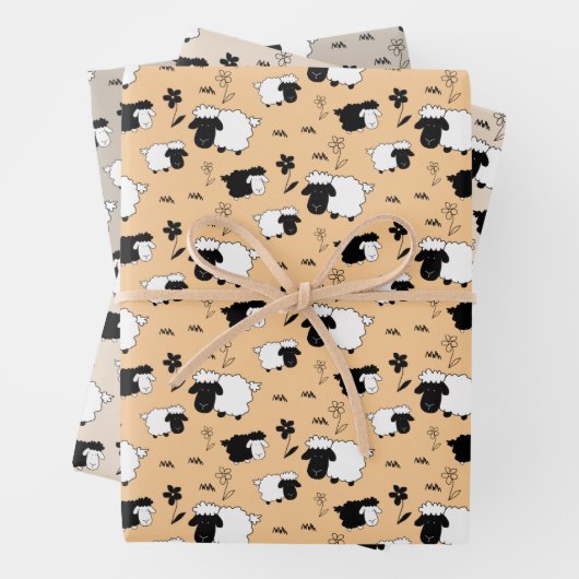 Illustration Niedlicher Schwarzweiß-Schafe Geschenkpapier Set (Beispiel)