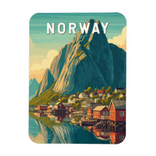Illustration Norwegen Reise Kunst Vintage Magnet