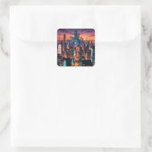 Illustration of a big city at night quadratischer aufkleber (Tasche)