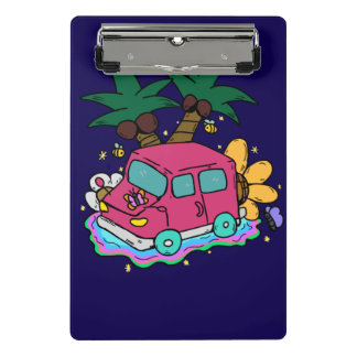 Illustration of a car, bees, and butterflies.  mini klemmbrett
