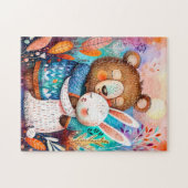 Illustration of bear hugging rabbit in forest. puzzle (Horizontal)