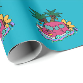 Illustration of cars, bees and butterflies.  geschenkpapier