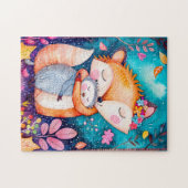 Illustration of fox hugging hedgehog in forest. puzzle (Horizontal)