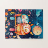Illustration of owls hugging in forest at night puzzle (Horizontal)
