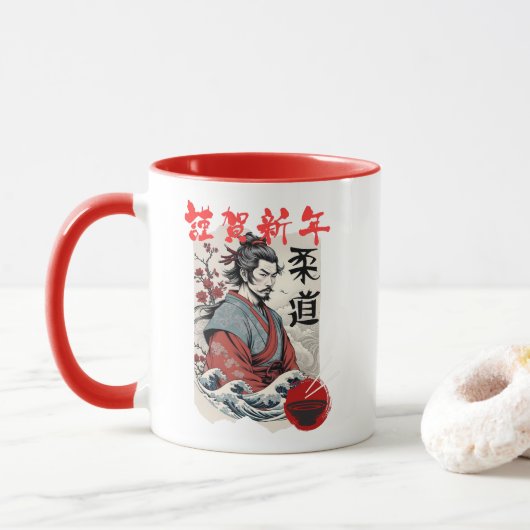 Illustration of Samurai with Japanese Stamp Tasse (Mit Donut)