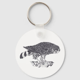 Illustration of Sparrow Hawk on button Keyring Schlüsselanhänger