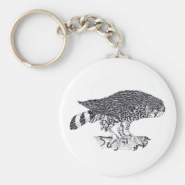 Illustration of Sparrow Hawk on button Keyring Schlüsselanhänger