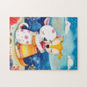 Illustration of two dogs playing at the beach puzzle (Horizontal)