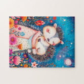 Illustration of two Hugging Hedgehogs in night at Puzzle (Horizontal)