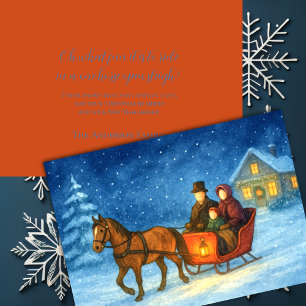 Illustration One Horse Open Sleigh Ride Family Feiertagskarte
