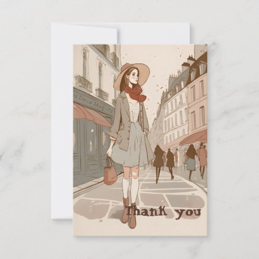 Illustration Paris Girl Delicate Pastel Vielen Dan Karte (Vorderseite)