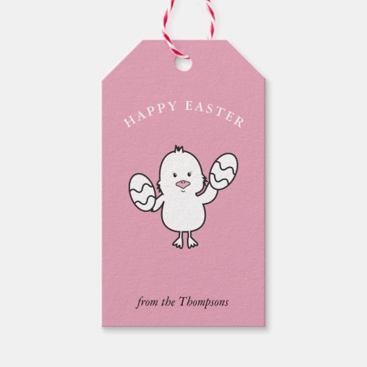 Illustration Pastel Pink Niedlich Osterküken & Eie Geschenkanhänger (Vorderseite)