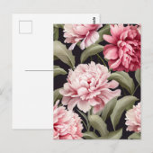 Illustration pink peony flowers with green leaves postkarte (Vorne/Hinten)
